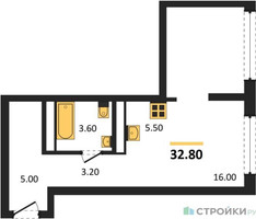 Планировка студии(квартира) площадью 32.8 квадратных метров в “ЖК Бестселлер”