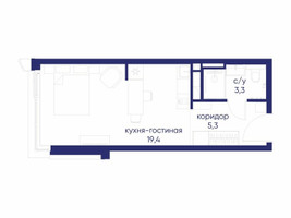 Планировка студии(квартира) площадью 28.02 квадратных метров в “ЖК Остров”