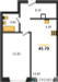 Планировка однокомнатной(квартира) площадью 45.7 квадратных метров в “ЖК Мираполис”