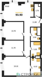 Планировка трехкомнатной(квартира) площадью 93.9 квадратных метров в ЖК “ЖК Айс Тауэрс”