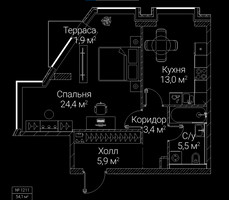 Планировка однокомнатной(квартира) площадью 54.1 квадратных метров в “ЖК СЕЗАР БУДУЩЕЕ”