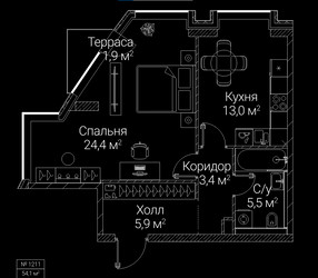 Планировка однокомнатной(квартира) площадью 54.1 квадратных метров в ЖК “ЖК СЕЗАР БУДУЩЕЕ”