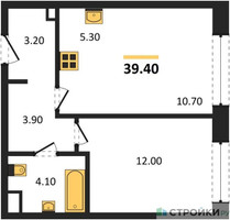 Планировка однокомнатной(квартира) площадью 39.4 квадратных метров в “Жилые кварталы Белый Град”