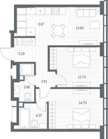 Планировка двухкомнатной(квартира) площадью 62.34 квадратных метров в “ЖК TATE (Тэйт)”