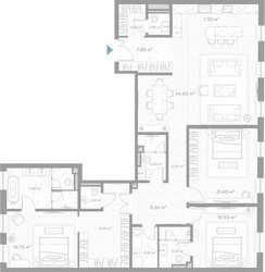 Планировка трехкомнатной(квартира) площадью 177.1 квадратных метров в ЖК “ЖК Николь”