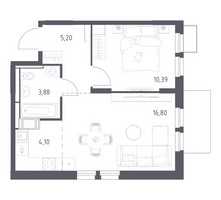 Планировка однокомнатной(квартира) площадью 40.37 квадратных метров в “ЖК Большое Путилково”