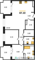Планировка двухкомнатной(квартира) площадью 87.1 квадратных метров в “ЖК МОНС”