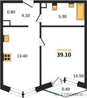 Планировка однокомнатной(квартира) площадью 39.1 квадратных метров в “Акценты”