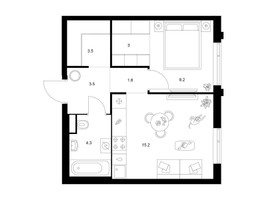 Планировка однокомнатной(квартира) площадью 39.3 квадратных метров в “ЖК Лосиноостровский парк”