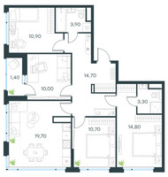 Планировка 4+ комнатной(квартира) площадью 88 квадратных метров в “ЖК Level Лесной”