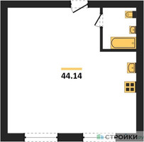 Планировка однокомнатной(квартира) площадью 44.14 квадратных метров в “ЖК Парк Апрель”