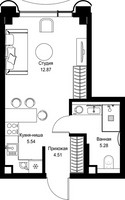 Планировка студии(квартира) площадью 28.2 квадратных метров в “Дом премиум-класса МИРА”