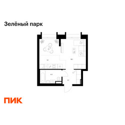 Планировка студии(квартира) площадью 29.6 квадратных метров в ЖК “ЖК Зеленый парк”