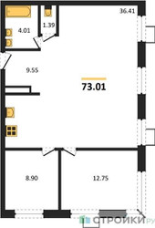 Планировка двухкомнатной(квартира) площадью 73.01 квадратных метров в ЖК “ЖК Квартал Тетрис”