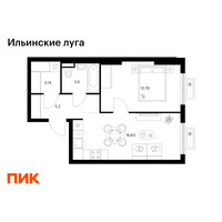 Планировка однокомнатной(квартира) площадью 41.26 квадратных метров в “ЖК Ильинские луга”