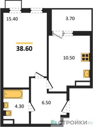 Планировка однокомнатной(квартира) площадью 38.6 квадратных метров в ЖК “ЖК Скандинавия”