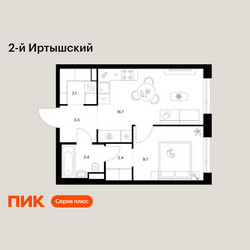 Планировка однокомнатной(квартира) площадью 38.8 квадратных метров в ЖК “ЖК 2-й Иртышский”