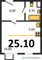 Планировка студии(квартира) площадью 25.1 квадратных метров в “ЖК ЮЖНАЯ БИТЦА”