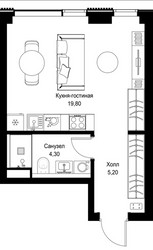 Планировка студии(квартира) площадью 29.3 квадратных метров в ЖК “Мультиквартал СИТИДЗЕН”