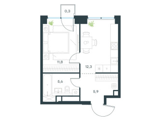 Планировка однокомнатной(квартира) площадью 35.9 квадратных метров в ЖК “ЖК Level Звенигородская”