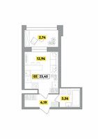 Планировка студии(квартира) площадью 23.45 квадратных метров в “ЖК Радость (Радумля Парк)”