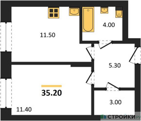 Планировка однокомнатной(квартира) площадью 35.2 квадратных метров в ЖК “ЖК Первый Московский”