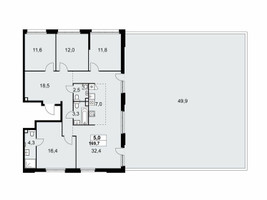 Планировка 4+ комнатной(квартира) площадью 169.7 квадратных метров в “ЖК Дзен-кварталы”