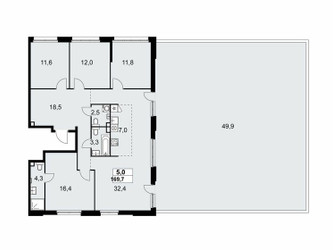Планировка 4+ комнатной(квартира) площадью 169.7 квадратных метров в ЖК “ЖК Дзен-кварталы”