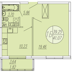 Планировка однокомнатной(квартира) площадью 41.07 квадратных метров в ЖК “ЖК Шолохово”