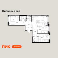 Планировка трехкомнатной(квартира) площадью 77.7 квадратных метров в “ЖК Онежский вал”
