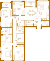 Планировка 4+ комнатной(квартира) площадью 132.7 квадратных метров в “ЖК Champine (Шампайн)”