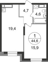 Планировка однокомнатной(квартира) площадью 44.6 квадратных метров в “ЖК Первый Московский”