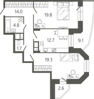 Планировка двухкомнатной(квартира) площадью 76.3 квадратных метров в “ЖК Советская 18”