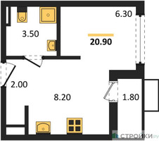 Планировка студии(квартира) площадью 20.9 квадратных метров в “ЖК Бунинские кварталы”