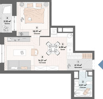 Планировка двухкомнатной(квартира) площадью 44.9 квадратных метров в “ЖК Триумф (Пушкино)”