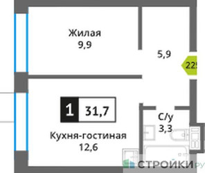 Планировка однокомнатной(квартира) площадью 31.7 квадратных метров в ЖК “ЖК Никольский квартал Отрада”