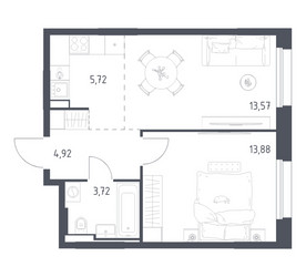 Планировка однокомнатной(квартира) площадью 41.81 квадратных метров в ЖК “ЖК Заречье Парк”
