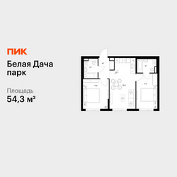 Планировка двухкомнатной(квартира) площадью 54.3 квадратных метров в ЖК “ЖК Белая Дача парк”