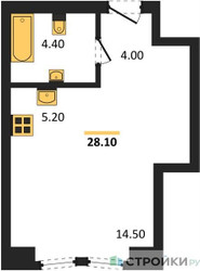 Планировка студии(квартира) площадью 28.1 квадратных метров в ЖК “ЖК АУРА”