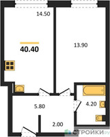 Планировка однокомнатной(квартира) площадью 40.4 квадратных метров в “ЖК Сиреневый парк”