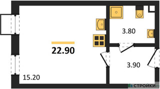 Планировка студии(квартира) площадью 22.9 квадратных метров в “ЖК Лучи-2”