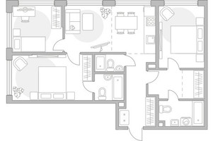 Планировка 4+ комнатной(квартира) площадью 85.47 квадратных метров в “ЖК Мневники от Гранель”