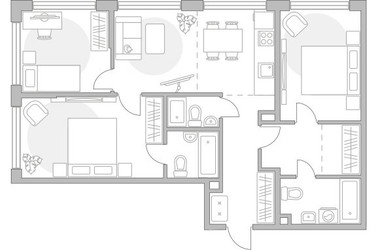 Планировка 4+ комнатной(квартира) площадью 85.47 квадратных метров в ЖК “ЖК Мневники от Гранель”
