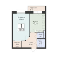 Планировка однокомнатной(квартира) площадью 42.63 квадратных метров в “ЖК Малаховский”