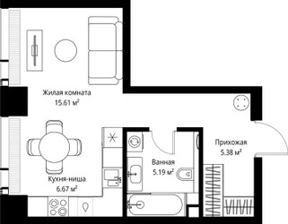 Планировка студии(квартира) площадью 32.85 квадратных метров в ЖК “ЖК Веер”