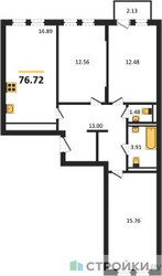 Планировка трехкомнатной(квартира) площадью 76.72 квадратных метров в ЖК “ЖК Остафьево”