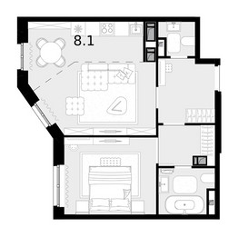 Планировка двухкомнатной(квартира) площадью 51 квадратных метров в ЖК “ЖК Новая Звезда (Газопровод)”