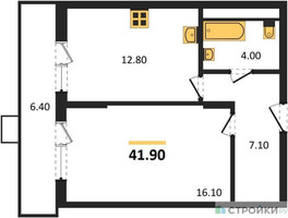 Планировка однокомнатной(квартира) площадью 42 квадратных метров в “ЖК Пироговская Ривьера”