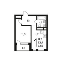 Планировка однокомнатной(квартира) площадью 33.6 квадратных метров в “Новые Ватутинки. Заречный”