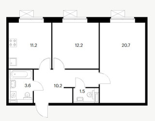 Планировка двухкомнатной(квартира) площадью 59.4 квадратных метров в ЖК “ЖК Белая Дача парк”